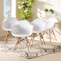 Baxton Studio AY-PC12-White Plastic-DC Galen Modern and Contemporary White Finished Polypropylene Plastic and Oak Brown Finished Wood 4-Piece Dining Chair Sets